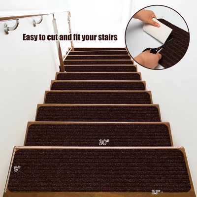 Costway 15 PCS Slip-resistant Stair Mats 30'' X 8'' Non-Slip Stair Treads Carpet 3 Costway 15 PCS Slip-resistant Stair Mats 30'' X 8'' Non-Slip Stair Treads Carpet