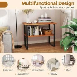 Costway 2-Tier Teak Bathroom Storage Shelf Freestanding Wooden Bookshelf For Living Room -Costway GUEST 93bfb069 47e7 462f 8b66 c236c17ad3fa