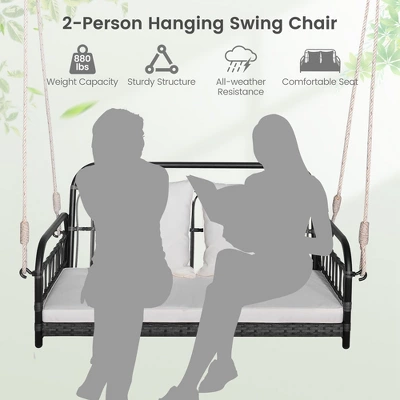 Costway Patio Swing Chair 2-Person Hanging Seat Outdoor Wicker Loveseat Cushioned Porch 9 Costway Patio Swing Chair 2-Person Hanging Seat Outdoor Wicker Loveseat Cushioned Porch - Image 7