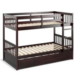 Costway Twin Over Twin Bunk Bed With Twin Trundle Solid Wood Frame Espresso/White -Costway GUEST 943d3b63 ee0a 4c0d a923 2c54d8d6392d