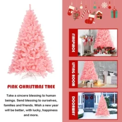 Costway 6Ft Hinged Artificial Christmas Tree Full Fir Tree New PVC W/ Metal Stand Pink -Costway GUEST 9443b096 06ba 47a9 b70e 45098fad14fa