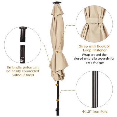 Costway 9' Solar LED Lighted Patio Market Umbrella Tilt Adjustment Crank Lift 7 Costway 9' Solar LED Lighted Patio Market Umbrella Tilt Adjustment Crank Lift - Image 5