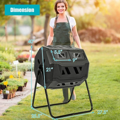 Costway Tumbling Composter 40 Gallon Garden Rotating Compost Bin With Dual Chamber Black/Green 4 Costway Tumbling Composter 40 Gallon Garden Rotating Compost Bin With Dual Chamber Black/Green - Image 2