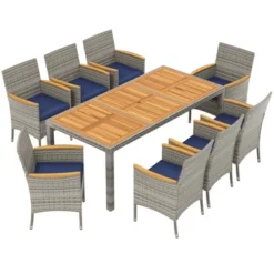 Costway 9 PCS Patio Dining Set For 8 Table And PE Rattan Chairs With 2" Umbrella Hole Navy/White -Costway GUEST 9484f555 bfeb 4d02 88d1 971a71960de4
