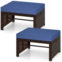 Costway 2 PCS Patio PE Rattan Ottomans With Soft Zippered Cushions For Deck Outdoor White/Navy/Red/Turquoise -Costway GUEST 94dcf263 54aa 433b 92de d6ff59e64f5b