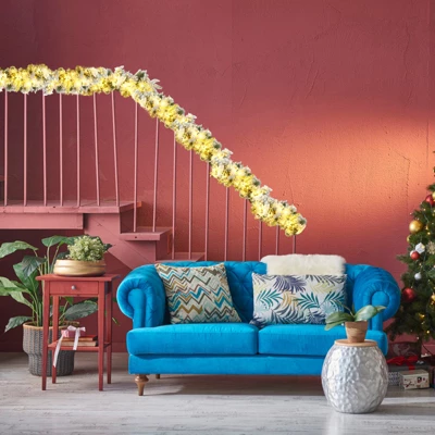 Costway 9ft Pre-lit Snowy Christmas Garland W/ Berries Poinsettia Flowers Timer 11 Costway 9ft Pre-lit Snowy Christmas Garland W/ Berries Poinsettia Flowers Timer - Image 9