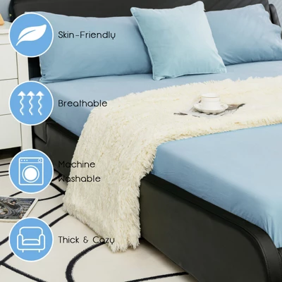 Costway Double Sided Bed Throw Blanket Fluffy Cozy Reversible Blanket Machine Washable Warm Luxury Blankets Bedroom Living Room 10 Costway Double Sided Bed Throw Blanket Fluffy Cozy Reversible Blanket Machine Washable Warm Luxury Blankets Bedroom Living Room - Image 8