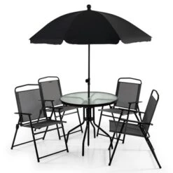 Costway 6 PCS Patio Dining Set Folding Chairs Glass Table Tilt Umbrella Garden -Costway GUEST 954095b4 0a2b 41d5 ae0d 09e8d6f16878