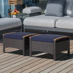 Costway Set Of 2 Patio Rattan Ottoman Footrest Cushions Wooden Handle Off WhiteBrownRedNavy -Costway GUEST 95571d5c 7b3e 457b 8426 3317d743bfb2