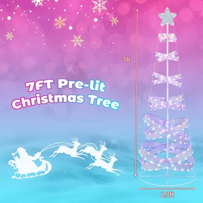 Costway 7 FT Outdoor Spiral Christmas Tree Pre-lit Christmas Tree With 341 LED Lights 4 Costway 7 FT Outdoor Spiral Christmas Tree Pre-lit Christmas Tree With 341 LED Lights - Image 2