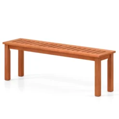 Costway 1/2 PCS 47 Inch Patio Wood Bench 2-Person Backless Bench With Slatted Seat Teak -Costway GUEST 957c8302 3b65 48a7 b71b 5421e11dc680
