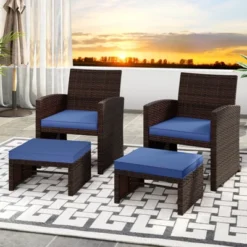 Costway 2 PCS Patio PE Rattan Ottomans With Soft Zippered Cushions For Deck Outdoor White/Navy/Red/Turquoise -Costway GUEST 95d73c80 e866 4d49 aa46 b3ebe1dd44a9