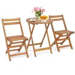 Costway 3 PCS Folding Patio Bistro Set Solid Acacia Wood Table & Chairs Slatted Tabletop -Costway GUEST 95ffb712 bebe 4972 9961 c44f71671cab