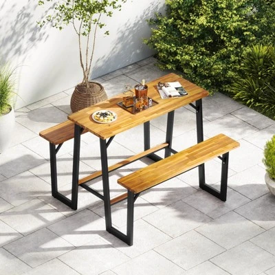 Costway Patio Picnic Table Bench Set With Acacia Wood Tabletop Benchtop Built-in Footrests 6 Costway Patio Picnic Table Bench Set With Acacia Wood Tabletop Benchtop Built-in Footrests - Image 4