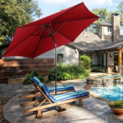 Costway 10FT Patio Umbrella 6 Ribs Market Steel Tilt W/ Crank Outdoor Garden Burgundy 5 Costway 10FT Patio Umbrella 6 Ribs Market Steel Tilt W/ Crank Outdoor Garden Burgundy - Image 3