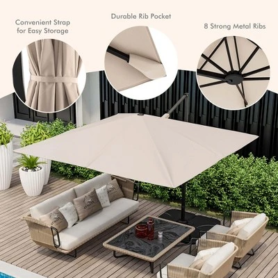 Costway Patio 9.5FT Square Cantilever Offset Hanging Umbrella 2-Tier 360° Outdoor Beige/ Coffee/Navy 10 Costway Patio 9.5FT Square Cantilever Offset Hanging Umbrella 2-Tier 360° Outdoor Beige/ Coffee/Navy - Image 8