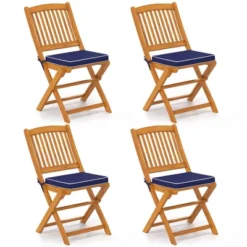 Costway Outdoor Folding Chairs Set Of 4 Acacia Wood High-Back Chair With Seat Cushions Beige/Navy/Red -Costway GUEST 9692de0b 2f78 4722 9d6c 0f1ed192d534
