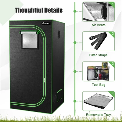Costway 36''x36''x72'' Mylar Hydroponic Grow Tent W/Observation Window & Floor Tray GrayBlack 4 Costway 36''x36''x72'' Mylar Hydroponic Grow Tent W/Observation Window & Floor Tray GrayBlack - Image 2