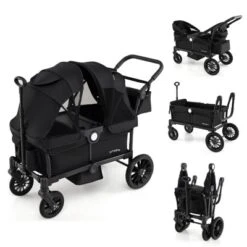 Costway Wagon Stroller For 2 Kids Push Pull Double Stroller With Adjustable Handle -Costway GUEST 96ccc3d7 d1f7 406b a25f 4c091adc3ff4