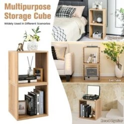 Costway 2PCS Stackable Storage Cube Free-standing Storage Organizer Bookcase For Bedroom White/Natural -Costway GUEST 96d75e0c 0163 4eb9 beb2 d87f913f7c82