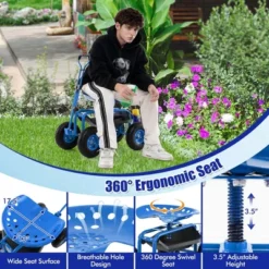 Costway Garden Cart Patio Wagon Roll Work Seat With Tray Basket Extendable Handle Blue/Red/Green -Costway GUEST 9790e66a 74cf 493e bf72 ce4eac3c8bca