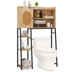 Costway Over The Toilet Storage Cabinet Space-saving Toilet Organizer With PE Rattan Door -Costway GUEST 97bec867 5772 4794 809b c446dcc099ee