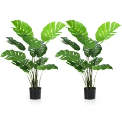 Costway 4FT Artificial Monstera Deliciosa Plant Palm Tree W/ Cement-Filled Pot Indoor Outdoor -Costway GUEST 97ceb653 3ca2 4b7f a9a3 aca96ad2db55