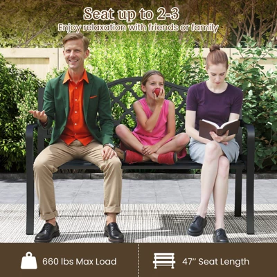 Costway 50.5" Patio Bench Slatted Metal Garden Bench For 2-3 People Park-Style Loveseat 9 Costway 50.5" Patio Bench Slatted Metal Garden Bench For 2-3 People Park-Style Loveseat - Image 7