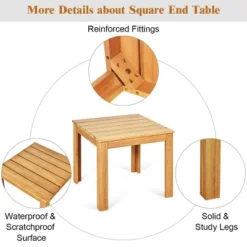 Costway 2PCS Wooden Square Side End Table Patio Coffee Bistro Table Indoor Outdoor Natural