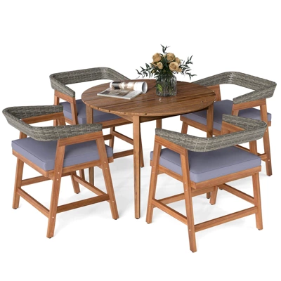 Costway 5 Piece Patio Dining Set Outdoor Solid Wood Furniture With Rattan Backrest 3 Costway 5 Piece Patio Dining Set Outdoor Solid Wood Furniture With Rattan Backrest
