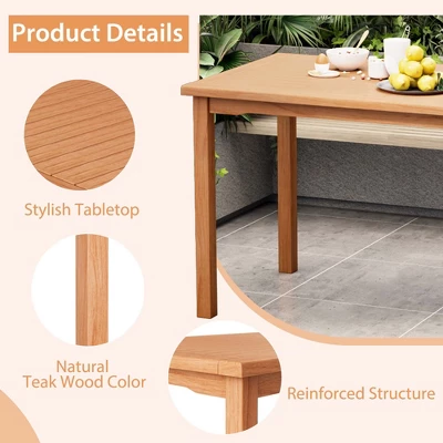 Costway Patio Rectangle Dining Table Teak Wood Spacious Slatted Tabletop Outdoor Up To 6 10 Costway Patio Rectangle Dining Table Teak Wood Spacious Slatted Tabletop Outdoor Up To 6 - Image 8
