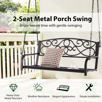 Costway Outdoor 2-Person Metal Porch Swing Hanging Patio Bench 485 Lbs Capacity BlackBrown 7 Costway Outdoor 2-Person Metal Porch Swing Hanging Patio Bench 485 Lbs Capacity BlackBrown - Image 5
