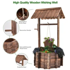 Costway Outdoor Wooden Wishing Well Bucket Flower Plants Planter Patio Garden Home Decor -Costway GUEST 987e8c9c 29ac 4e62 9737 553f367ae0e7