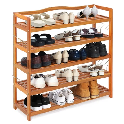 Costway 5-Tier Wood Shoe Rack Freestanding Large Shoe Storage Organizer Heavy-duty 3 Costway 5-Tier Wood Shoe Rack Freestanding Large Shoe Storage Organizer Heavy-duty