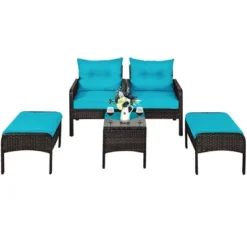 Costway 5 PCS Patio Rattan Furniture Set Sofa Ottoman Table Cushioned Turquoise 18 Costway 5 PCS Patio Rattan Furniture Set Sofa Ottoman Table Cushioned Turquoise -Costway GUEST 98f48772 576d 4559 9322 42cfe6c18838