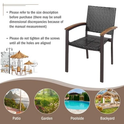 Costway Set Of 4 Outdoor Patio PE Rattan Dining Chairs Armrest Stackable Garden 7 Costway Set Of 4 Outdoor Patio PE Rattan Dining Chairs Armrest Stackable Garden - Image 5
