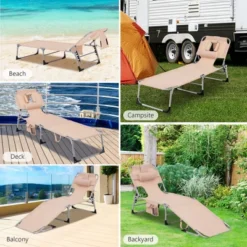 Costway Outdoor Beach Lounge Chair Folding Chaise Lounge With Pillow BlueBlue&GreenBlackGreyTurquoisePinkBeigeLight Pink -Costway GUEST 994f9c12 b5f3 4374 8b9e 1e29b6addccd