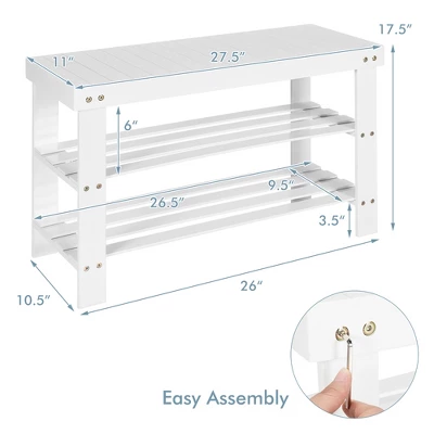 Costway Bamboo Shoe Rack Bench 3-Tier Storage Shelf Holder Home Entryway Hallway White 4 Costway Bamboo Shoe Rack Bench 3-Tier Storage Shelf Holder Home Entryway Hallway White - Image 2