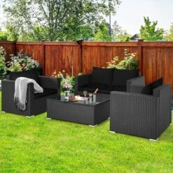 Costway 4PCS Patio Rattan Furniture Set Cushioned Sofa Chair Coffee Table Black -Costway GUEST 99f9585e 112c 49f7 bd10 d4c14769f843