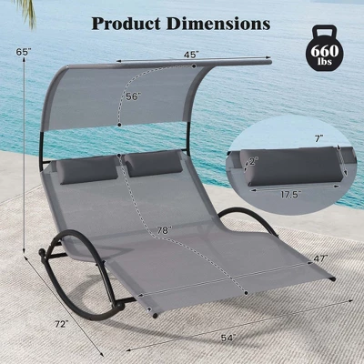 Costway Outdoor Dual Rocker Sunbed 2-Person Canopied Lounger With 2 Detachable Headrests 4 Costway Outdoor Dual Rocker Sunbed 2-Person Canopied Lounger With 2 Detachable Headrests - Image 2