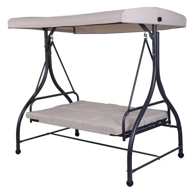 Costway Converting Outdoor Swing Canopy Hammock 3 Seats Patio Deck Furniture Beige 5 Costway Converting Outdoor Swing Canopy Hammock 3 Seats Patio Deck Furniture Beige - Image 3