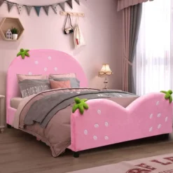 Costway Kids Children Upholstered Platform Toddler Bed Bedroom Furniture Berry Pattern -Costway GUEST 9a1b2af2 d388 4965 b067 10647072237f