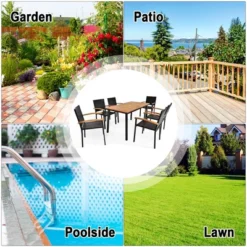 Costway 7 PCS Patio Rattan Dining Set Acacia Wood Table Top Stackable Chair -Costway GUEST 9a5bbe1c 3ce2 4734 af86 cfc81ad574e4