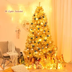 Costway 7.5Ft Hinged Unlit Artificial Tinsel Christmas Tree Holiday,Silver ,Gold -Costway GUEST 9a66a347 cf57 46aa a781 68585f629f5b