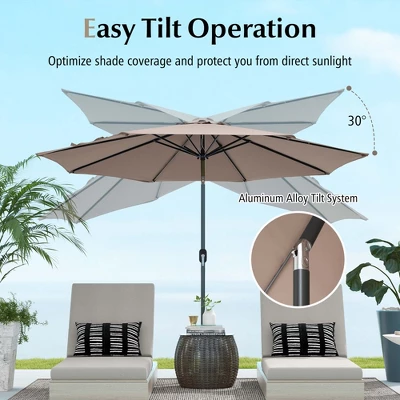 Costway Outdoor Heavy Duty Market Umbrella With Tilt Mechanism Crank Handle 8 Sturdy Ribs Tan 9 Costway Outdoor Heavy Duty Market Umbrella With Tilt Mechanism Crank Handle 8 Sturdy Ribs Tan - Image 7