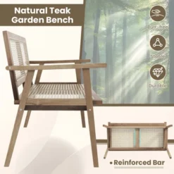 Costway Indonesia Teak Wood Garden Bench 2-Person Bench With Armrests Natural Rattan Backrest & Seat 14 Costway Indonesia Teak Wood Garden Bench 2-Person Bench With Armrests Natural Rattan Backrest & Seat -Costway GUEST 9a73b854 71a8 47de 9f75 e8ed9ddbb2dc