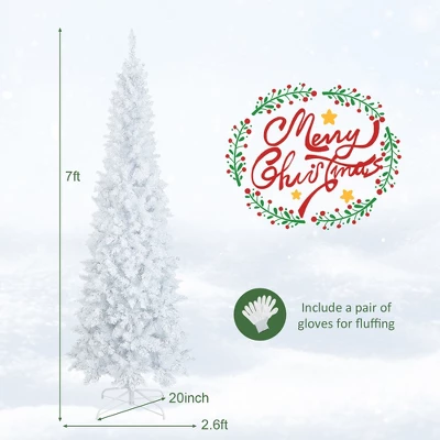 Costway 7FT Pre-Lit Hinged Pencil Christmas Tree White W/ 300 LED Lights & 8 Flash Modes 5 Costway 7FT Pre-Lit Hinged Pencil Christmas Tree White W/ 300 LED Lights & 8 Flash Modes - Image 3
