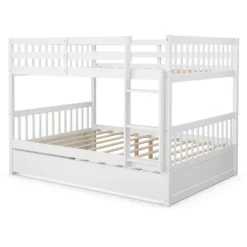 Costway Full Over Full Bunk Bed Platform Wood Bed W/ Trundle & Ladder Rail Brown/White -Costway GUEST 9aae7a19 c46c 4db5 961f f3732904c254