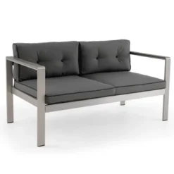 Costway Patio Aluminum Loveseat Sofa Outdoor Chair With WPC Armrests & Cushions Backyard -Costway GUEST 9acea048 9391 4eca abd9 0add44e1c903