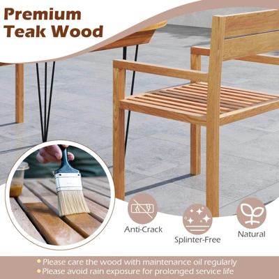 Costway 1/2/4 PCS Outdoor Teak Wood Chair Patio Dining Armchair With Slatted Seat & Backrest 9 Costway 1/2/4 PCS Outdoor Teak Wood Chair Patio Dining Armchair With Slatted Seat & Backrest - Image 7